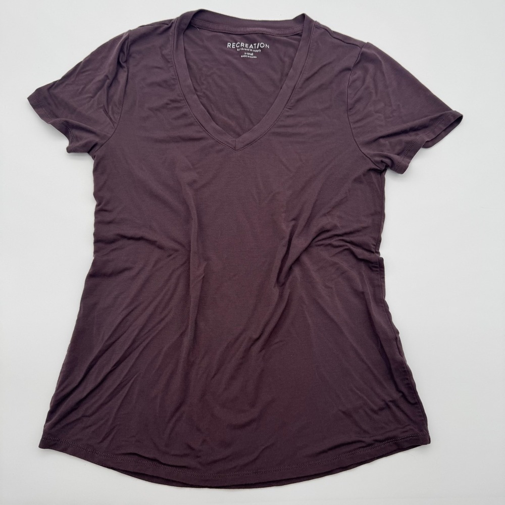 Recreation by Thread & Supply Raisin Purple Brown V-Neck Modal Blend Tee XS
